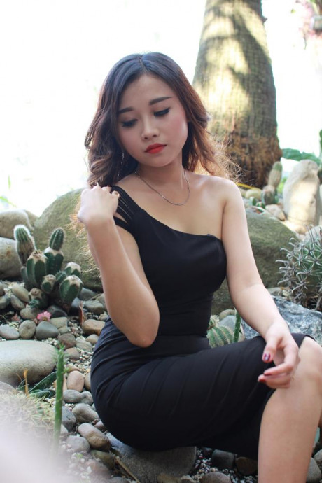 Ravishing asian slut girlfriend woman shows off her petite body wearing a sweet ebony dress - #934841