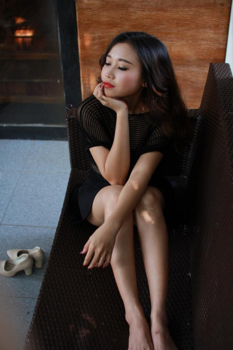 Ravishing asian slut girlfriend woman shows off her petite body wearing a sweet ebony dress - #934845