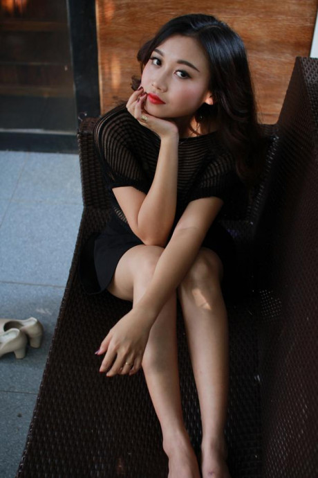 Ravishing asian slut girlfriend woman shows off her petite body wearing a sweet ebony dress - #934846