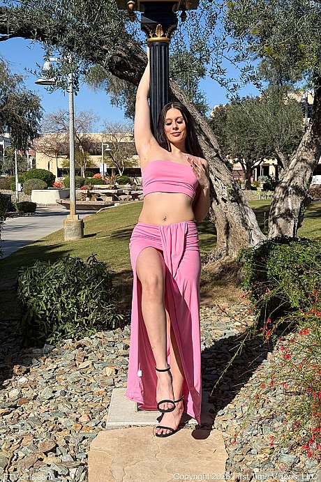 Kinky brunette Bri flashing her small melons bald vagina & large ass in public - Image 8 of 21  in Model category   featuring Bri 