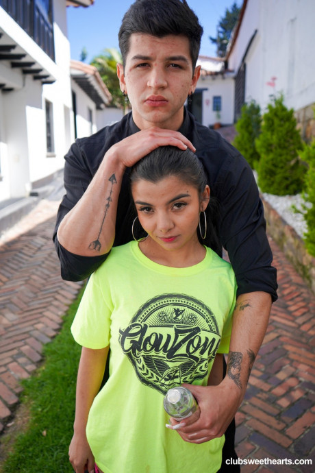 Tiny latina teenie Lola Canales gets grabbed by her ponytail & pounded doggystyle - #1531070