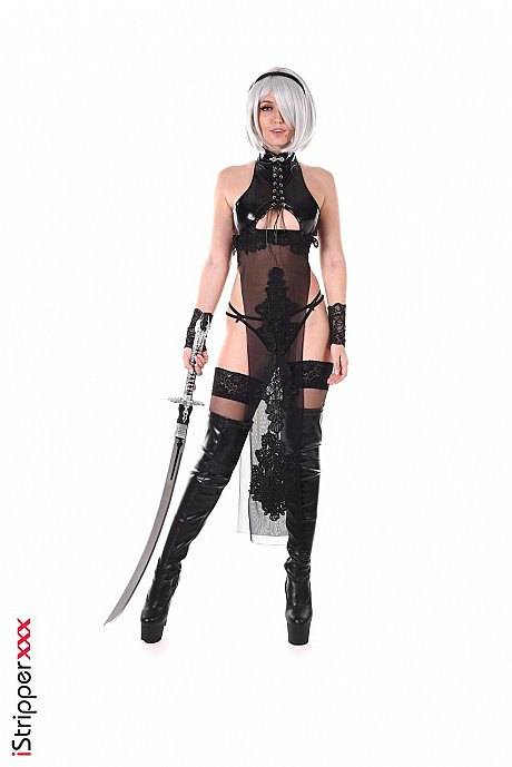 Hot platinum blondy Sia Siberia wields a sword while masturbating with a toy - Image 1 of 15  in Ass category   featuring Sia Siberia 