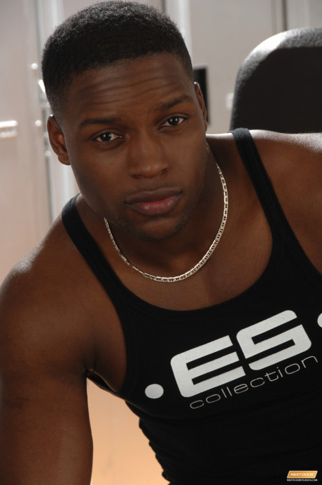 Strong ebony hunk Tyler Price strips at the gym and strokes his shaft - #1353237