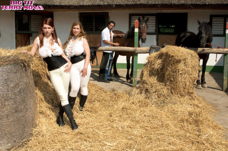 Massive titted dykes Christy Marks & Terry Nova wear riding attire at horse farm - #1373478