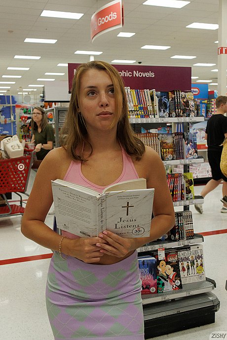 Beautiful sexy amateur babe Lila Love flashing her breasts and panties in public