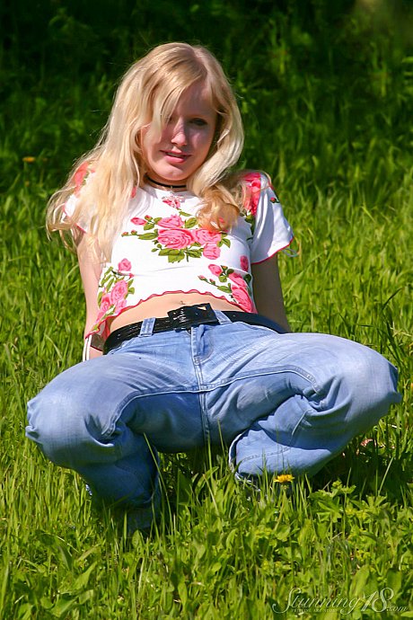 Pretty sweet blondie teenie Yana F shows off her thin nude body outdoors - Image 1 of 20  in Outdoor category   featuring Yana F 