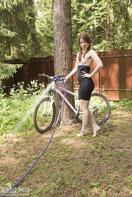 Nice teenie Juny discard spandex athletic wear to get undressed in a backyard - Image 8 of 20  in Outdoor category   featuring Juny 