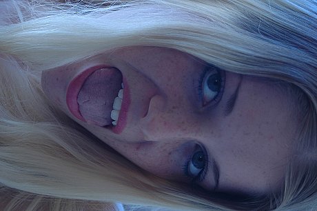 Pretty blondy with freckles Charlotte Stokely flaunts her melons while giving head - Image 1 of 21  in Petite category   featuring Charlotte Stokely 