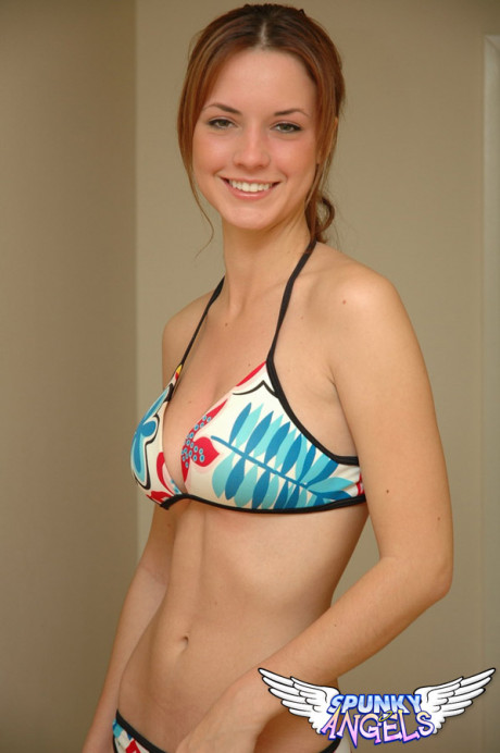 Young teenie solo bitch girl woman Amy wears a smile while posing non naked in a string bikini - #1014112