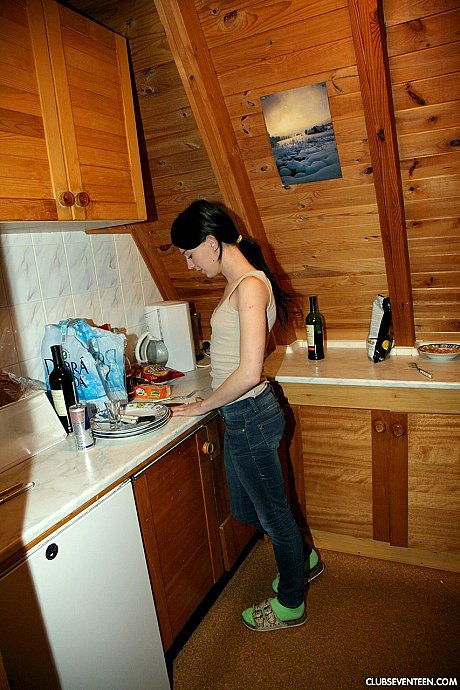 Sweet brunette amateur Linda O strips and masturbates in the wooden cabin - Image 5 of 19  in Teen category   featuring Sarah Lollypop 