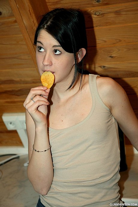 Sweet brunette amateur Linda O strips and masturbates in the wooden cabin - Image 6 of 19  in Teen category   featuring Sarah Lollypop 