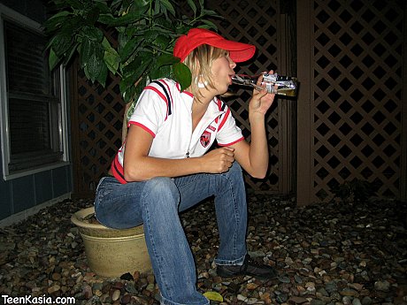 Blondie amateur Kasia pees in the backyard while drinking at night - Image 12 of 12  in Pussy category   featuring Kasia 