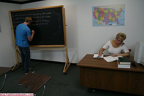 Short-haired teacher Tracy blow milks a shy student's gigantic dong during class - Image 1 of 20  in Amateur category   featuring Tracy Licks 