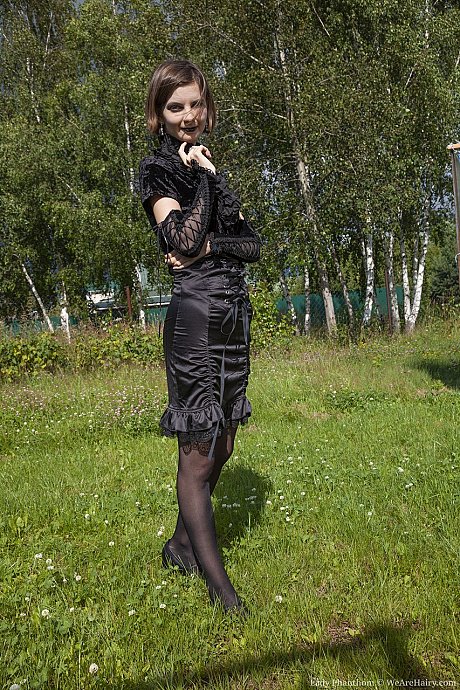 Gothic hottie whore woman Phanthom stripping & spreading her silky pussy outdoors - Image 2 of 20  in Pussy category   featuring Lady Phanthom 