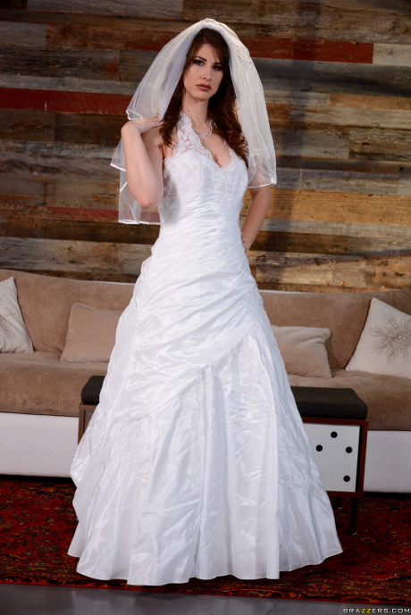 Adorable bride in attractive white stockings Karina White strips in solo action - #155189