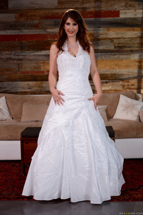 Adorable bride in attractive white stockings Karina White strips in solo action - #155193
