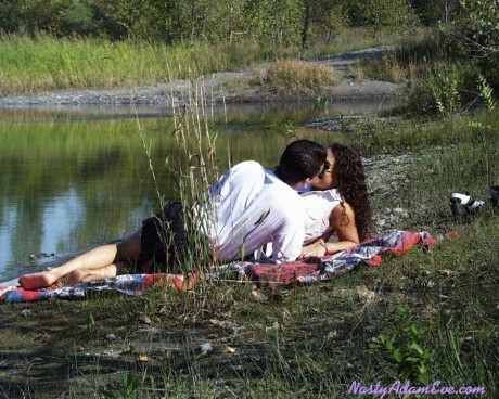 Horny lovers partakes in MMF sex with a hiker near the water - #981918