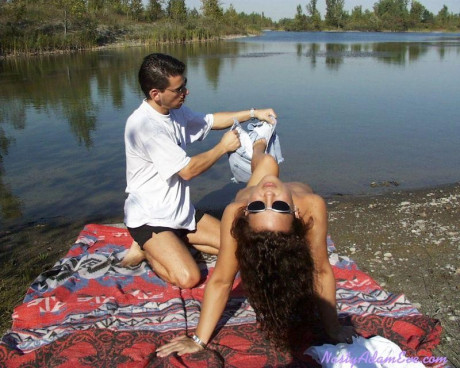 Horny lovers partakes in MMF sex with a hiker near the water - #981923