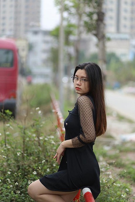Gorgeous sweet asian model Natalia posing in her lovely lovely black outfit outdoors - Image 9 of 21  in Outdoor category  