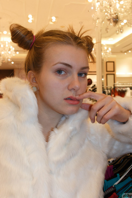 Russian babe Tatiana Penskaya flashing her tits and pussy in the mall - #1258844