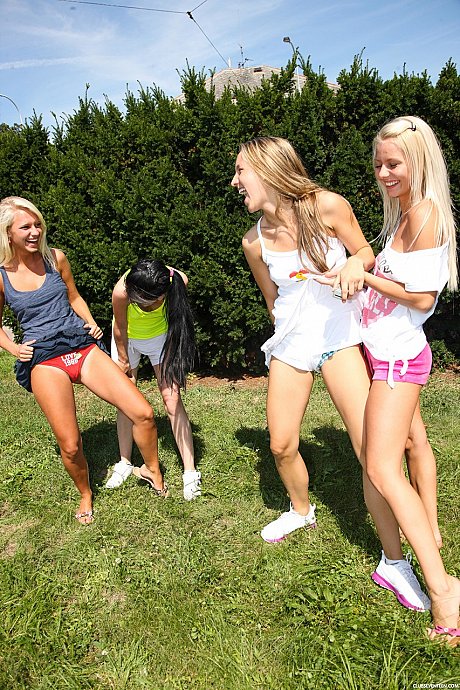 Four pretty teens expose their skinny bodies and small melons on roller blades - Image 9 of 20  in Lesbian category   featuring Ester B, Sara J, Nessy, Sabrina L 