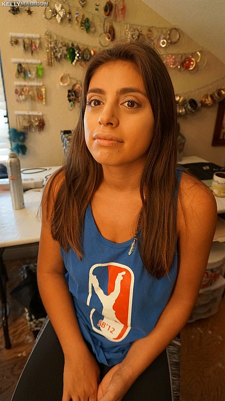 Arab chick girlfriend lady Ella Knox in a T-shirt pours water over ravishing natural boobs - Image 1 of 16  in Latina category   featuring Ella Knox 