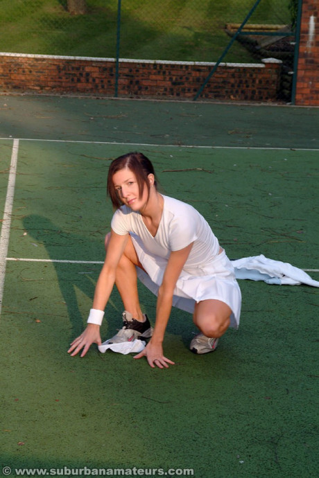 Hot British tennis player Olivia strips & masturbates on the court - #1064286