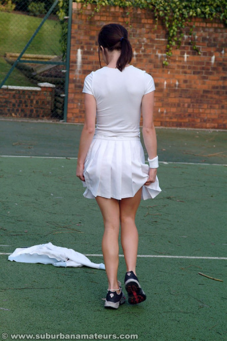 Hot British tennis player Olivia strips & masturbates on the court - #1064287