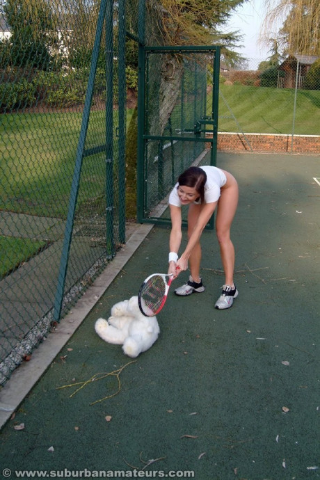 Hot British tennis player Olivia strips & masturbates on the court - #1064290