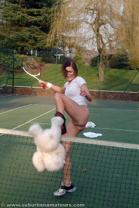 Hot British tennis player Olivia strips & masturbates on the court - #1064291