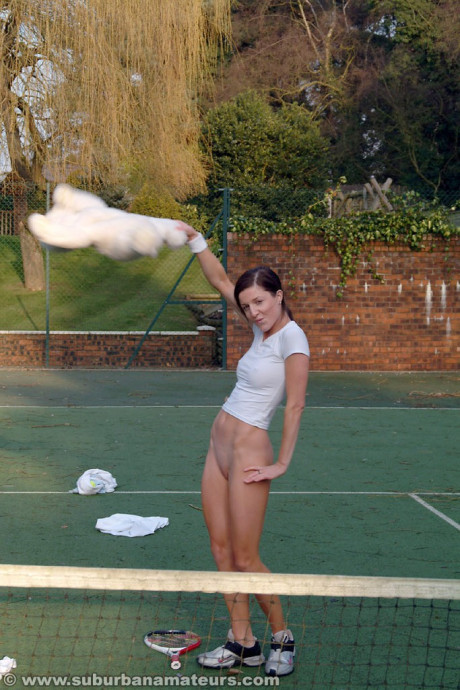 Hot British tennis player Olivia strips & masturbates on the court - #1064293