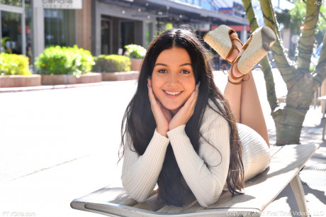 Dark-haired amateur April flashes in public with no panties on - #1222598