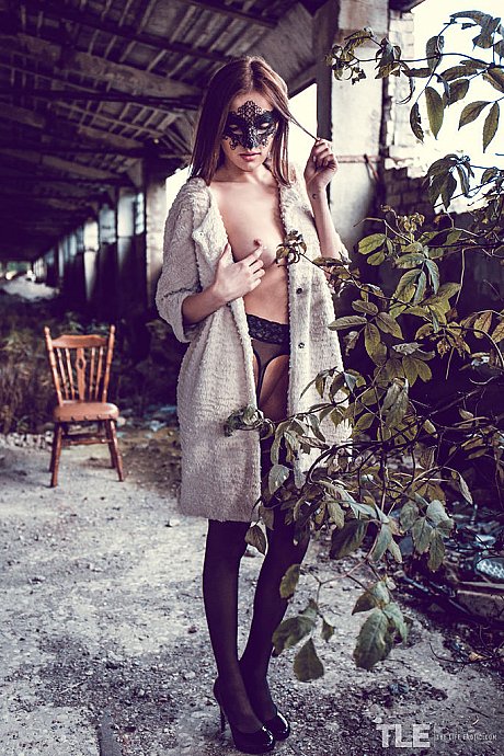 Ravishing bitch girl lady Marlyn takes off a masquerade mask while touching her bald slit - Image 4 of 16  in Model category   featuring Marlyn 