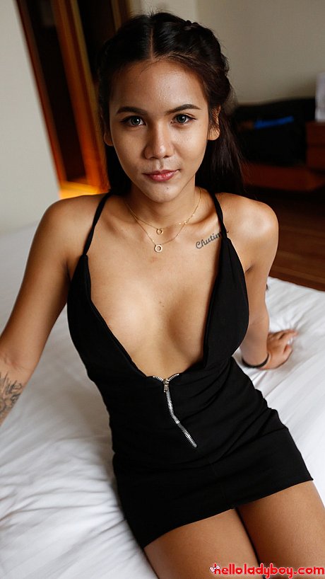 Brunette chinese young Tess B shows her giant titties and poses in a hotel room - Image 5 of 20  in Ladyboy category  