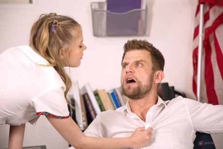Sleazy schoolgirl Coco Lovelock has hardcore sex with a hung teacher in class