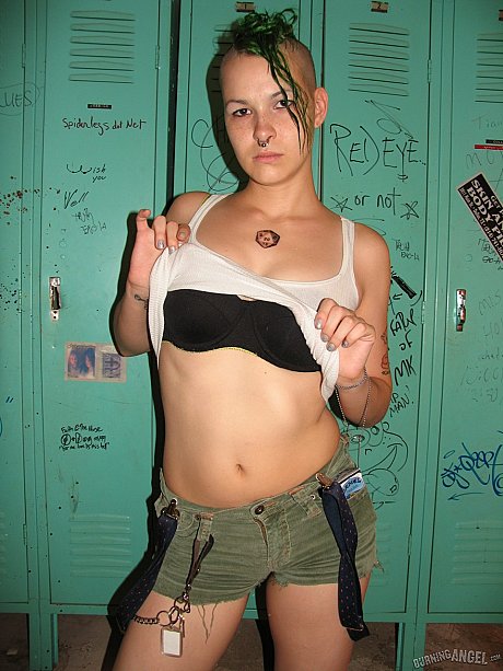 Smoking green haired fetish freak Chapel poses nude in the locker room - Image 5 of 17  in Pussy category   featuring Chapel Waste 