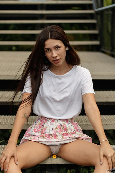 Lovely brunette babe Paloma Andaquies flashes an upskirt in panties - Image 3 of 12  in Outdoor category   featuring Paloma Andaquies 