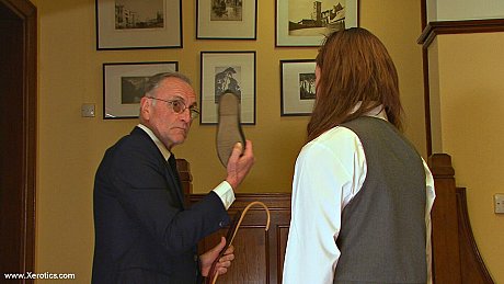 Misbehaving schoolgirl has her ass turned red by her older Headmaster - Image 1 of 12  in Teen category  