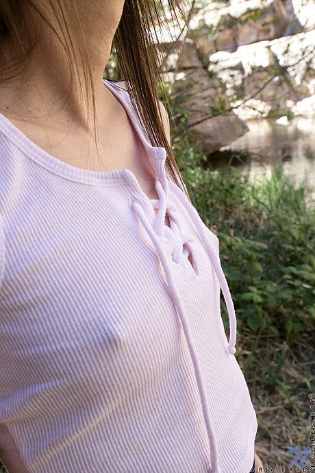 Adorable teenie Aria Haze strips outdoors and plays with her yummy vagina - Image 1 of 20  in Close Up category   featuring Aria Haze