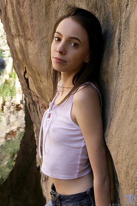 Adorable teenie Aria Haze strips outdoors and plays with her yummy vagina - Image 2 of 20  in Close Up category   featuring Aria Haze