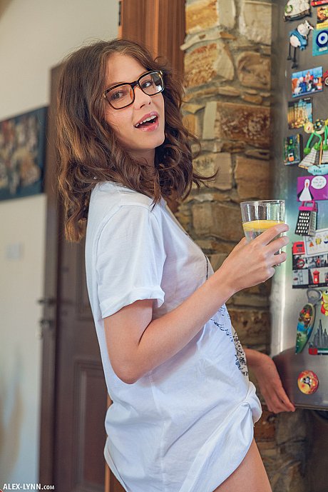 Teenage glamour model with glasses Hilary baking booty nude in the galley - Image 7 of 17  in Model category   featuring Alex Lynn Hilary 