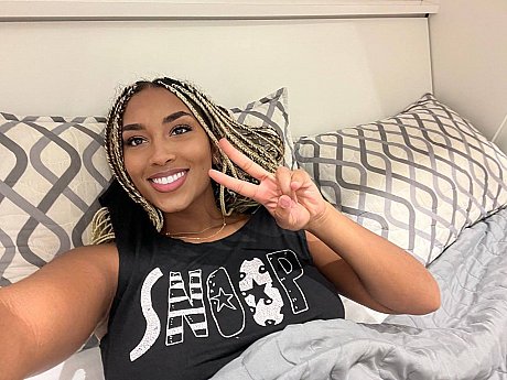 Ebony solo model Laila Santiagoo sports a nice smile during SFW action - Image 9 of 12  in Model category   featuring Laila Santiagoo 