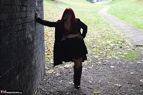 Sweet ginger Barby bitch shows her boobs and twat while out in public - Image 12 of 16  in Boots category   featuring Barby Slut 