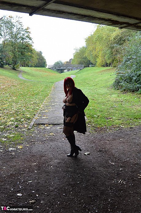 Sweet ginger Barby bitch shows her boobs and twat while out in public - Image 16 of 16  in Boots category   featuring Barby Slut 