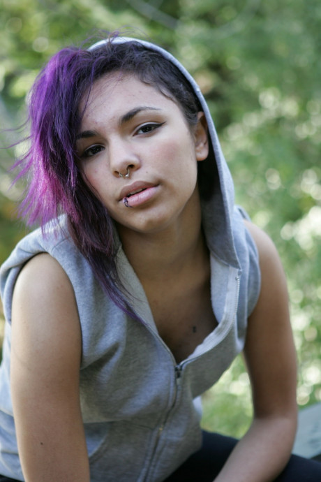 Gorgeous purple-haired Emo model Kiki posing in her solo compilation - #1162680