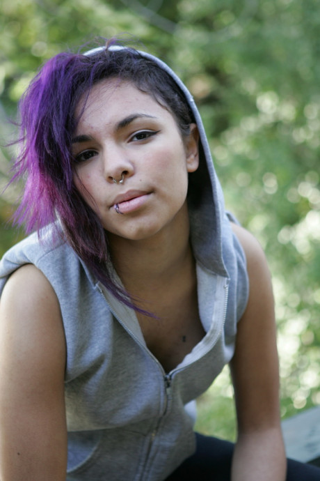 Gorgeous purple-haired Emo model Kiki posing in her solo compilation - #1162681