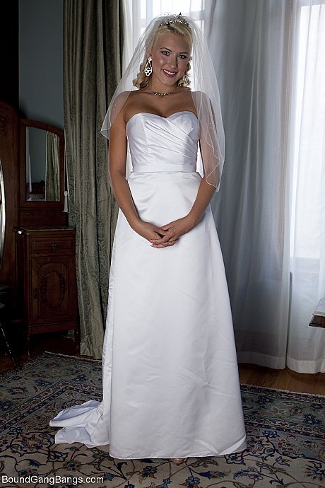 Blondy bride Katie Summers doffs her wedding dress & poses topless in underwear - Image 1 of 20  in Bondage category   featuring Katie Summers 