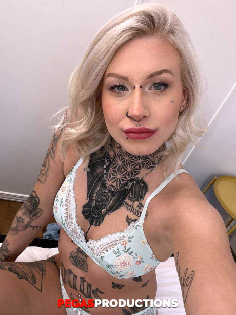 Tattooed teenie with piercings Princess 69 shows her tiny titties and vagina - #1402209