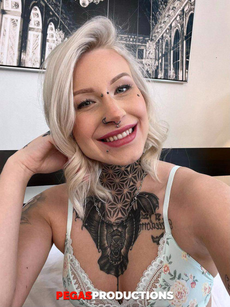 Tattooed teenie with piercings Princess 69 shows her tiny titties and vagina - #1402210