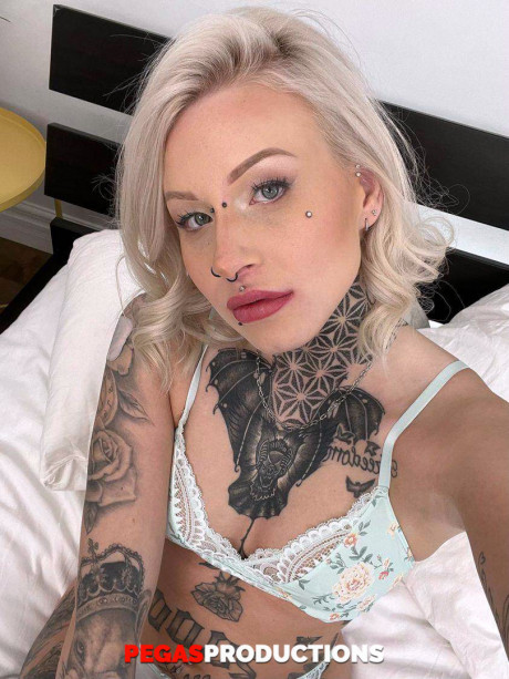 Tattooed teenie with piercings Princess 69 shows her tiny titties and vagina - #1402211